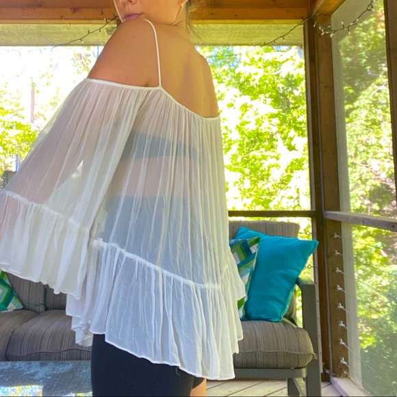 White Flowy Mesh Long Sleeve - Picture 2 of 4